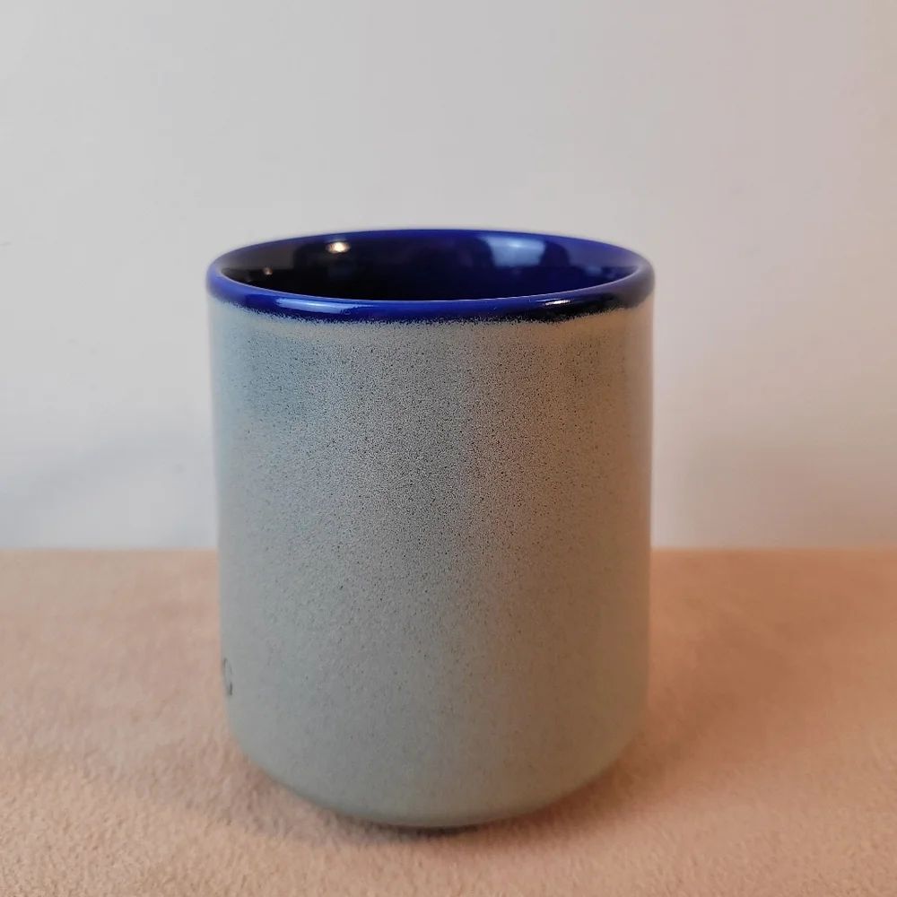 Young Living Mug Stoneware Coffee Cup Gray Blue. Speckled Ceramic. Round Handle.